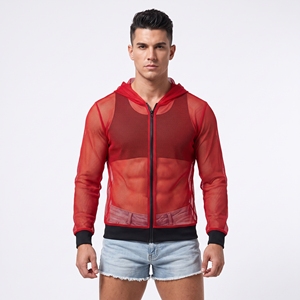 Hoodie transparent en maille légère pour homme, style club sexy, avec fermeture éclair - Product Image 1