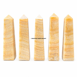 Tour de cristal de quartz calcite citronnée naturelle, rare, de guérison, gravée, à 8 facettes, polie, pour décoration Feng Shui, Gujarat - Product Image 6