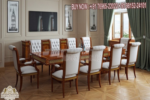 Juego de comedor de madera de teca tallada a mano, juego de mesa de comedor de estilo italiano clásico, calidad prémium, 8 plazas - Product Image 6