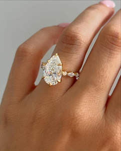 IGI Lab Grown Pear Cut Diamond Vintage 14K Amarillo Boda/Anillo de compromiso Unisex Oro blanco Fiesta de aniversario-Digno - Product Image 1