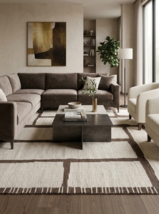 Tapis en laine noué à la main, monochrome audacieux, avec un motif abstrait en panneaux |   Tapis contemporain pour espaces modernes - Product Image 4