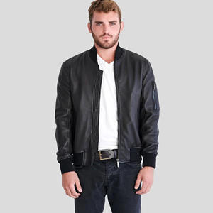 Chaqueta Bomber de Cuero Genuino Negro para Hombre, Estilo MA-1, Corte Ajustado, Piel de Oveja Suave, Prenda Exterior Casual Urbana - Product Image 1