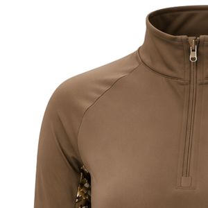 Manufacturer Customized <b>Brown</b> Women Quarter Zip Athletic Pullover Shirt Floral <b>Sleeve</b> Panel <b>Long</b> <b>Sleeve</b> Fitness Training Sports - Product Image 3