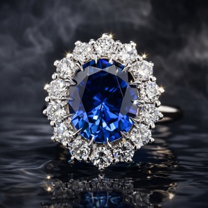 Anillo de compromiso de lujo para mujer, de plata 925 con moissanita, corte brillante redondo, engaste de halo con puntas - Product Image 2