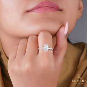 Elegant Elongated Cushion Cut Lab Grown Diamond Hidden Halo Engagement <b>Ring</b> <b>Secure</b> With Four Nail Prongs & Micro Pave Band <b>Ring</b> - Product Image 5
