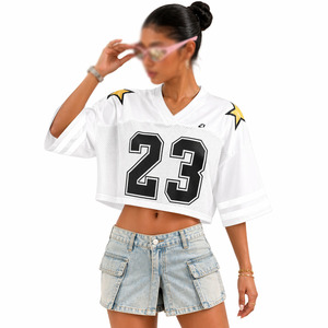 Camiseta de fútbol americano para mujer, top corto de malla rosa, ajuste holgado, manga corta, logotipo personalizado, uniforme de equipo, suministro OEM al por mayor - Product Image 4