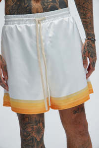 Shorts de bain dégradé blanc et orange en satin pour homme, avec cordon de serrage à la taille, séchage rapide, décontractés et pour l'été - Product Image 5