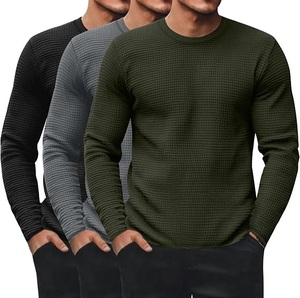 Breathable Hot New Men's Thermal Long Sleeve <b>Waffle</b> Texture T-<b>Shirt</b> 100% Cotton Trendy Business Casual Thermal Knitted T <b>Shirts</b> - Product Image 1