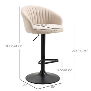 Sgabelli da Bar Moderni Beige Rivestiti in Tessuto Effetto Lino, Seduta Girevole Regolabile e Poggiapiedi con Telaio in Acciaio - Product Image 3