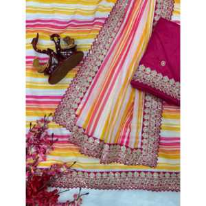 Magnifique sari brodé avec bordure en dentelle pour les fêtes, robes de cocktail élégantes - Product Image 5