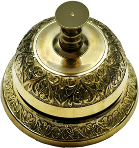 Ornate Gold <b>Brass</b> Restaurant Service <b>Bell</b> Embossed Floral Counter Call <b>Bell</b> Vintage Hotel Reception Desk <b>Bell</b> Cafe Hospitality - Product Image 2