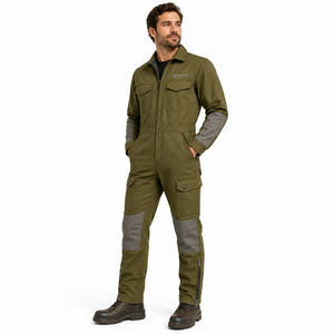 Overol de Trabajo Impermeable de Alta Visibilidad en Verde Oliva y Gris, con Paneles Reforzados de Spandex, Bolsillos Tipo Cargo y Cierres en los Tobillos - Product Image 6