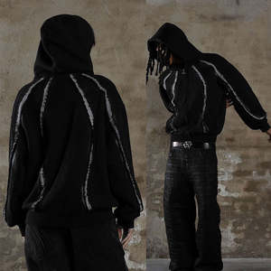 Fabricants de vêtements – Sweat à capuche personnalisé brodé, ourlet brut, coupe oversize, unisexe, streetwear, polyester/coton, logo personnalisé, hiver - Product Image 3