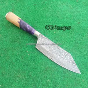 Couteau de Chef Petit Hachoir en Acier Damas Écologique avec Manche en Résine Violette et Bois d'Olivier – Vente Flash - Product Image 2