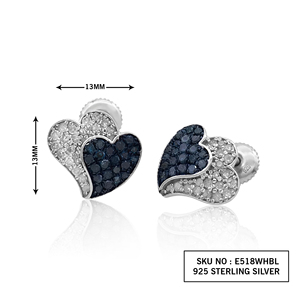 0.69 Cttw <b>White</b> & Blue Diamond Stud Earrings 925 Sterling Silver, Round Cut Natural Diamond Earrings for Women, <b>Screw</b> Back - Product Image 3