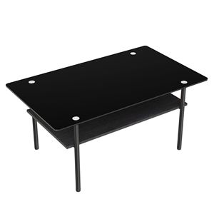 Tavolino da Caffè Moderno Rettangolare in Vetro, Piano in Vetro Temperato da 38,6 Pollici, Ripiano in Legno, Tavolo Centrale Nero per Soggiorno - Product Image 4