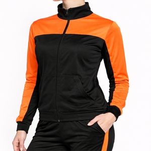 Chándal de mujer con bloques de color y cremallera, top cómodo de manga larga para el día a día, cuello alto, cierre completo con cremallera, bolsillos laterales, chándal personalizado - Product Image 4