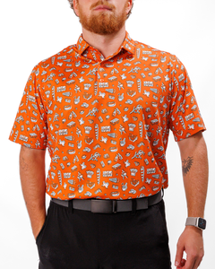 Men's <b>Orange</b> Printed Short Sleeve for Shirt with Casual Design Anti-Wrinkle Breathable Broadcloth Fabric - Product Image 1