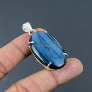 Colgante bohemio de plata de ley 25, piedra preciosa Original Vintage con chapado en oro, regalo de joyería de labradorita hecho a mano - Product Image 4