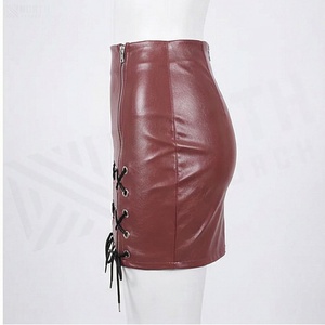Minifalda de Cuero Sintético PU de Cintura Alta para Mujer, con Cierre Lateral y Diseño de Cordones, Estilo Sexy para Club, Color Sólido, Alta Calidad - Product Image 3