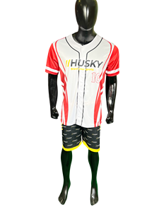 Camiseta de Béisbol Husky Blanca y Roja, Absorbente de Humedad, Sublimada, de Poliéster, Cuello en V, Deportiva, Manga Corta, para Hombre, Adulto, Corte Regular - Product Image 1