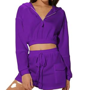 Conjunto de chándal personalizado de Invierno para mujer, vendedor de algodón, Sudadera de cuello redondo de gran tamaño y pantalones cortos para correr, conjuntos de chándal para mujer - Product Image 1