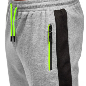 Pantalon de survêtement gris pour homme avec bandes latérales vert fluo, taille élastique et cordon de serrage, joggers décontractés respirants en mélange polyester-coton - Product Image 5