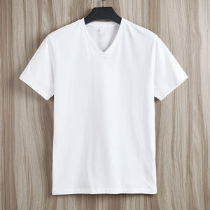 Camiseta de Verano Casual para Hombre, Estilo Coreano, Cuello en V, 100% Algodón, Precio de Fábrica en China y Bangladesh, Logotipo Bordado Personalizado OEM - Product Image 5
