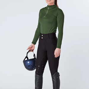 Pantalon d'équitation taille haute pour femme, longueur intégrale, noir, en Spandex/Nylon respirant, antibactérien, séchage rapide, fermeture à enfiler - Product Image 1