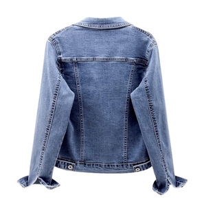 Veste en jean ajustée boutonnée haut de gamme pour femme, style doux d'automne, manches longues, en denim épais - Product Image 6