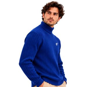 Suéter de cuello alto acanalado azul real para hombre, jersey de punto de manga larga para invierno, cuello alto, cálido, informal, a la moda - Product Image 2