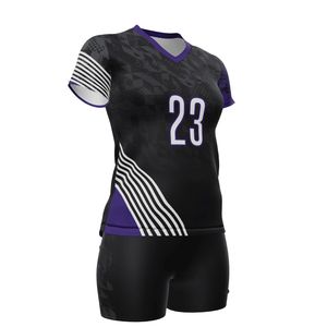 Ensemble de maillots de volley-ball personnalisés en gros pour femmes, uniforme sans manches avec short et manchons de bras, vêtements de sport par sublimation, OEM - Product Image 4