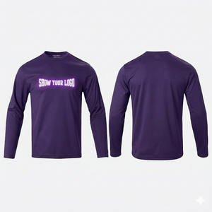 T-shirt homme personnalisé de haute qualité, violet uni, manches longues, coupe classique, respirant, séchage rapide, col rond, vêtements en gros - Product Image 1