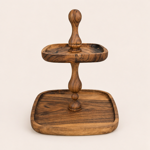 Handcrafted 2-<b>Tier</b> Acacia Wood <b>Cake</b> Stand Tiered Serving Tray for Weddings and Parties Eco-Friendly Wooden Cupcake Display - Product Image 1