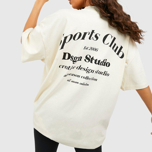Custom Women <b>Cream</b> Oversized <b>T</b> <b>Shirt</b> Drop Shoulder Short Sleeve Crew Neck Loose Fit Casual Tee Wholesale Manufacturer - Product Image 3