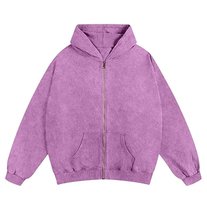 Sweat à capuche zippé pour homme Winters Grey 100% Coton Polaire, délavé à l'acide, teint uni, brodé, coupe oversize, effet délavé soleil - Product Image 4