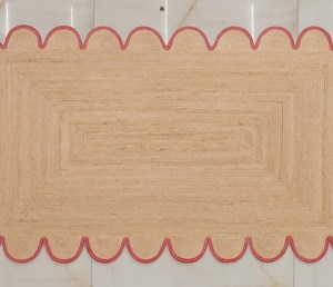 <b>Boho</b> Farmhouse Handmade Jute <b>Rug</b> Scalloped Border Braided Natural Area Carpet - Product Image 1