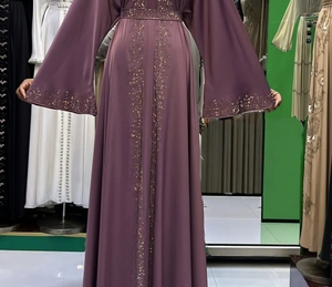 Abaya de Alta Calidad, Modesta, Estilo Dubái, con Cuentas y Lentejuelas, Manga Larga, Tradicional Musulmana, Hecha a Mano, para Boda, Transpirable, Cuello en V - Product Image 2