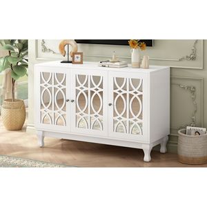 Modern Solid Wood <b>TV</b> Stand with 3 Adjustable Shelves <b>Mirrored</b> Entertainment Center up to 55 Inches Metal Handle - Product Image 4