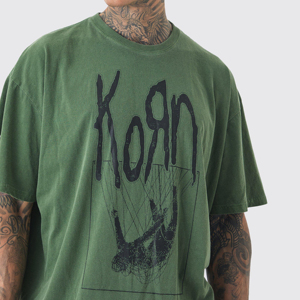 T-shirt vert surdimensionné pour homme Korn avec logo imprimé sur le devant, style streetwear, manches courtes, col rond, jersey de coton - Product Image 5