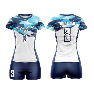 Sublimated Light Blue Navy Water Splash Pattern Volleyball Jersey Women High Performance Kit - Product Image 1