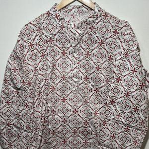 Auténtica Kurta Corta de Manga Larga Multicolor 100% Algodón para Hombre |   Estampado Floral Hecho a Mano al Estilo Indio Atemporal - Product Image 4