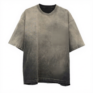Oversized Men's <b>Tie</b>-Dye Short Sleeve O-Neck T-Shirt Solid Color <b>Knitted</b> Cotton Casual Style - Product Image 1