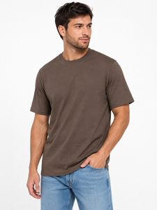 T-shirt à manches courtes en jersey de coton marron uni, coupe classique pour homme, style décontracté - Product Image 1