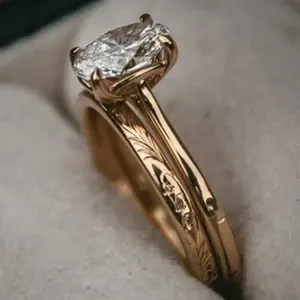 1.3CT Brilliant Cut Moissanite Engagement Bridal Gift Ring Set 14K <b>Yellow</b> Gold Plated Sterling Silver Prong Setting Romantic - Product Image 3