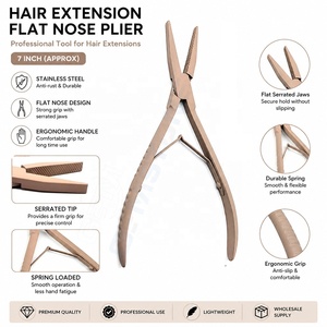 Pince professionnelle de 7 pouces pour extensions capillaires, à dents plates et mâchoires intérieures dentelées en acier inoxydable, pour micro-anneaux et nano-anneaux - Product Image 1