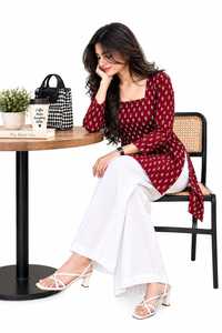 Floral Printed <b>Kurti</b> for Women | Elegant Ethnic <b>Indian</b> Wear | Maroon Cotton Kurta | Stylish Festive & Casual Outfit - Product Image 3