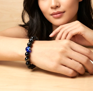 8mm Natural Black Beaded Stretchable <b>Bracelet</b> with Eye Bead Charm Adjustable Fashion Jewelry for <b>Men</b> Women Gift Accessories - Product Image 3