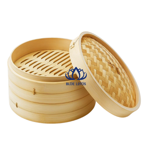Cuiseur vapeur en bambou à 2 niveaux de haute qualité, écologique, avec couvercle en acier inoxydable intégré au verre, pour cuisson vapeur saine de qualité alimentaire sur gaz - Product Image 1