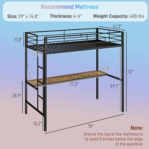 Letto a soppalco matrimoniale in metallo nero con luci LED, stazione di ricarica e scaletta: soluzione completa e conveniente. - Product Image 3